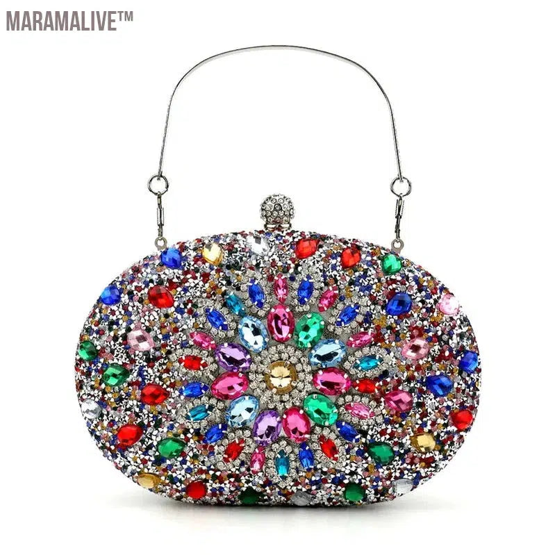 Diamonds Purple Color Women Evening Bags Flower Rhinestones Egg Design Fashion Female Clutch Handbags