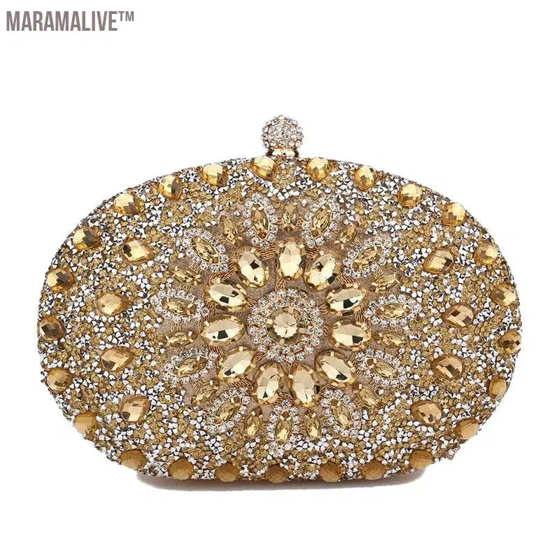 Diamonds Purple Color Women Evening Bags Flower Rhinestones Egg Design Fashion Female Clutch Handbags