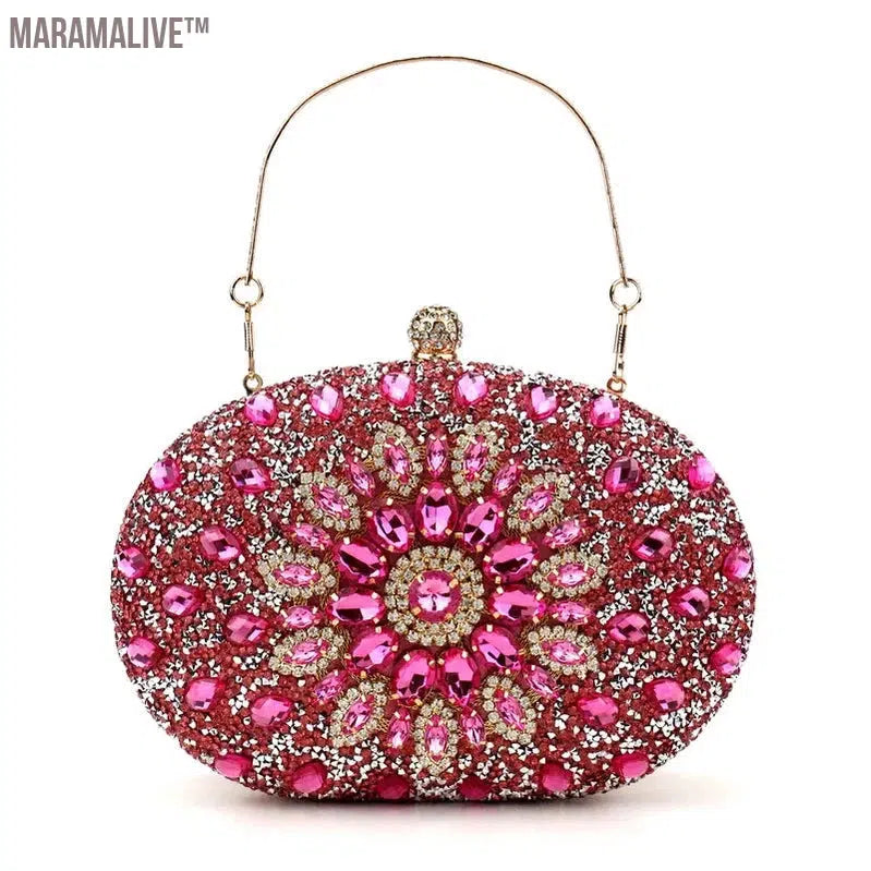 Diamonds Purple Color Women Evening Bags Flower Rhinestones Egg Design Fashion Female Clutch Handbags