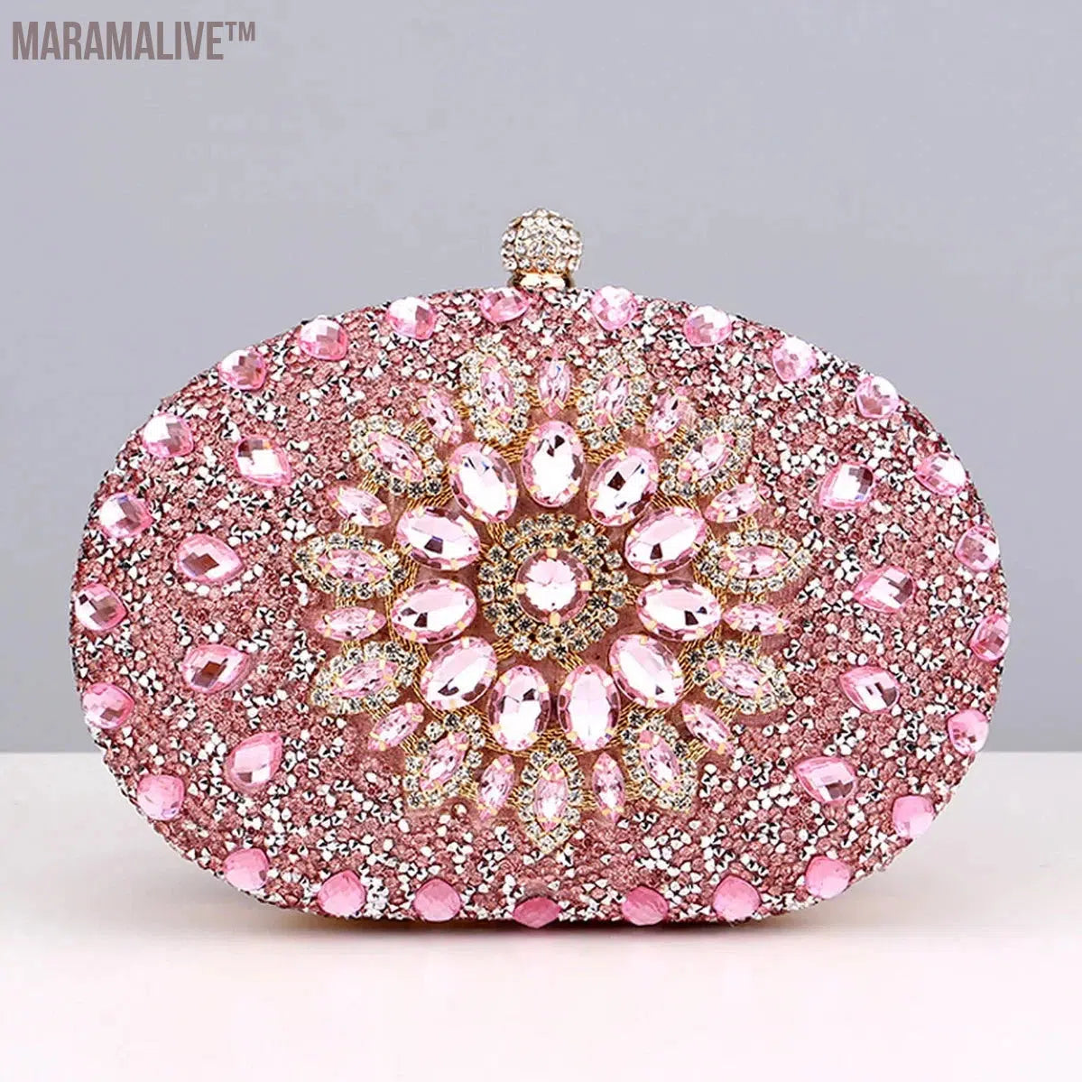 Diamonds Purple Color Women Evening Bags Flower Rhinestones Egg Design Fashion Female Clutch Handbags