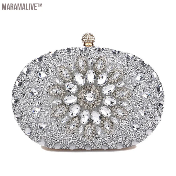 Diamonds Purple Color Women Evening Bags Flower Rhinestones Egg Design Fashion Female Clutch Handbags