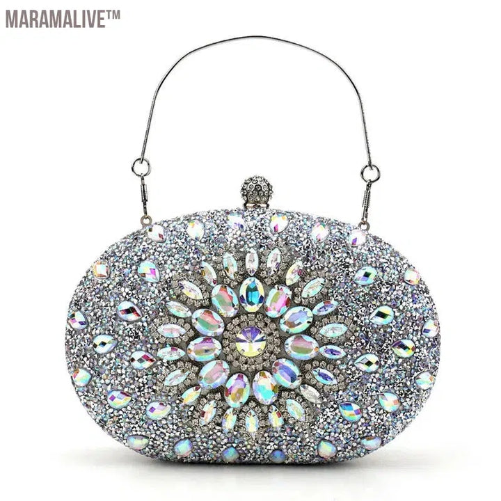 Diamonds Purple Color Women Evening Bags Flower Rhinestones Egg Design Fashion Female Clutch Handbags