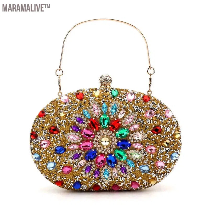 Diamonds Purple Color Women Evening Bags Flower Rhinestones Egg Design Fashion Female Clutch Handbags