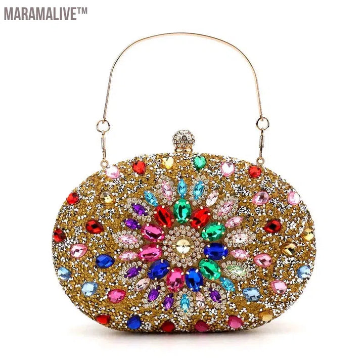 Diamonds Purple Color Women Evening Bags Flower Rhinestones Egg Design Fashion Female Clutch Handbags