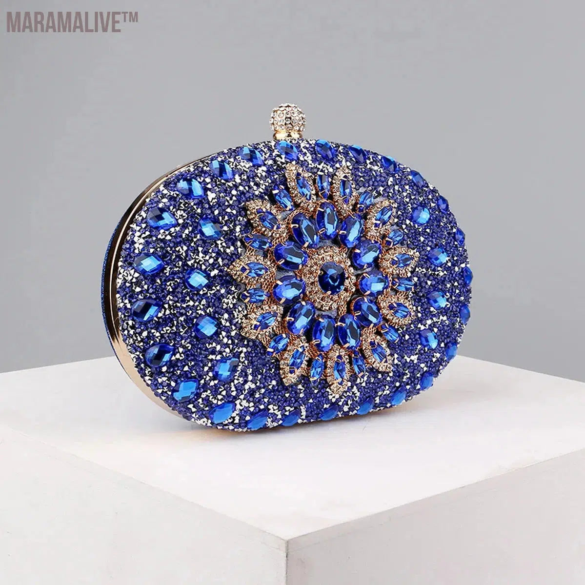 Diamonds Purple Color Women Evening Bags Flower Rhinestones Egg Design Fashion Female Clutch Handbags