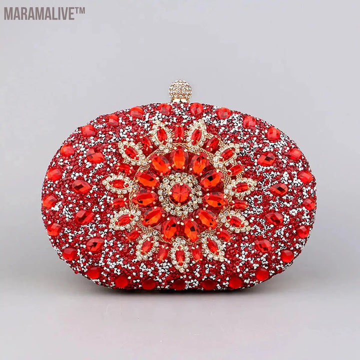 Diamonds Purple Color Women Evening Bags Flower Rhinestones Egg Design Fashion Female Clutch Handbags