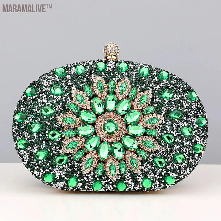 Diamonds Purple Color Women Evening Bags Flower Rhinestones Egg Design Fashion Female Clutch Handbags