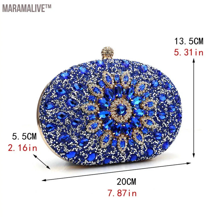 Diamonds Purple Color Women Evening Bags Flower Rhinestones Egg Design Fashion Female Clutch Handbags