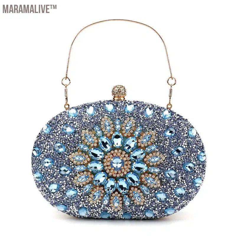 Diamonds Purple Color Women Evening Bags Flower Rhinestones Egg Design Fashion Female Clutch Handbags