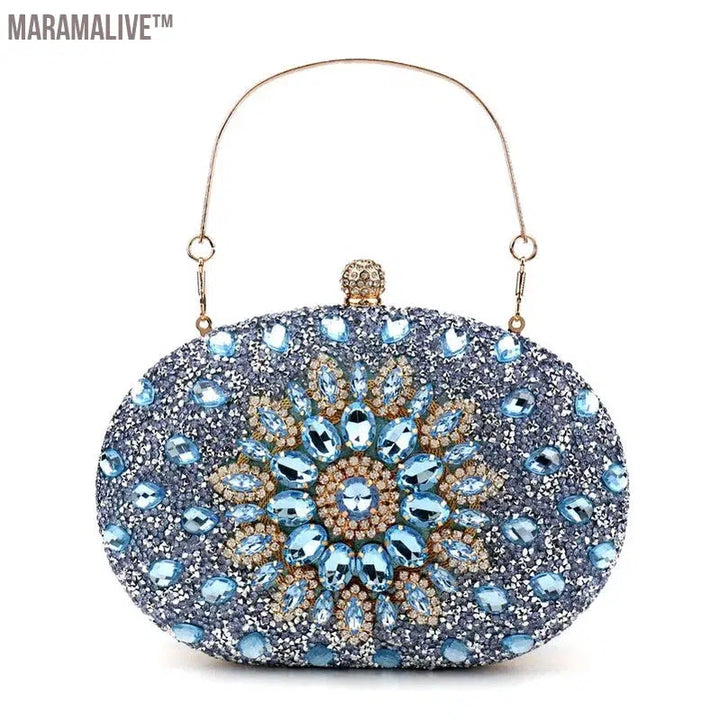 Diamonds Purple Color Women Evening Bags Flower Rhinestones Egg Design Fashion Female Clutch Handbags