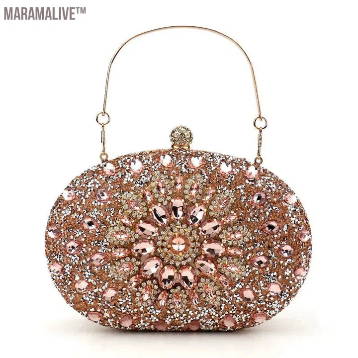 Diamonds Purple Color Women Evening Bags Flower Rhinestones Egg Design Fashion Female Clutch Handbags