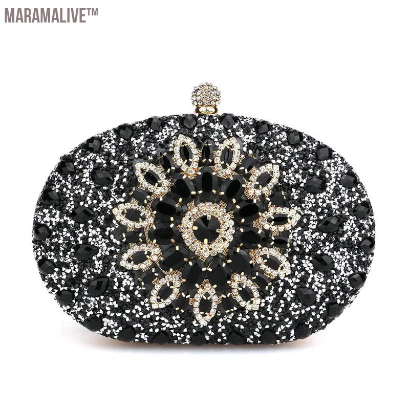 Diamonds Purple Color Women Evening Bags Flower Rhinestones Egg Design Fashion Female Clutch Handbags