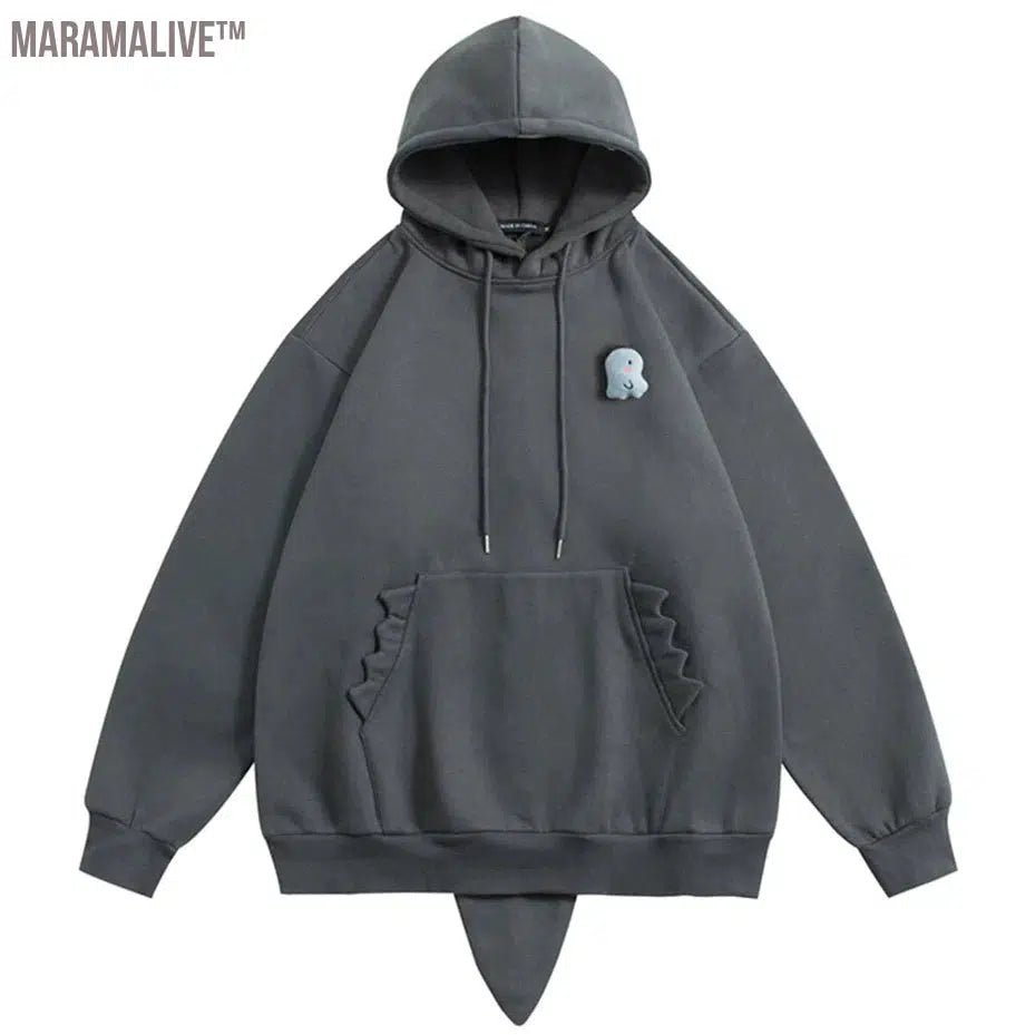 Dinosaur Hoodie Fin Tail Loose Y2K Pullover Sweatshirt Men Harajuku Oversized Hip Hop Streetwear Hoodie Fleece Tracksuit