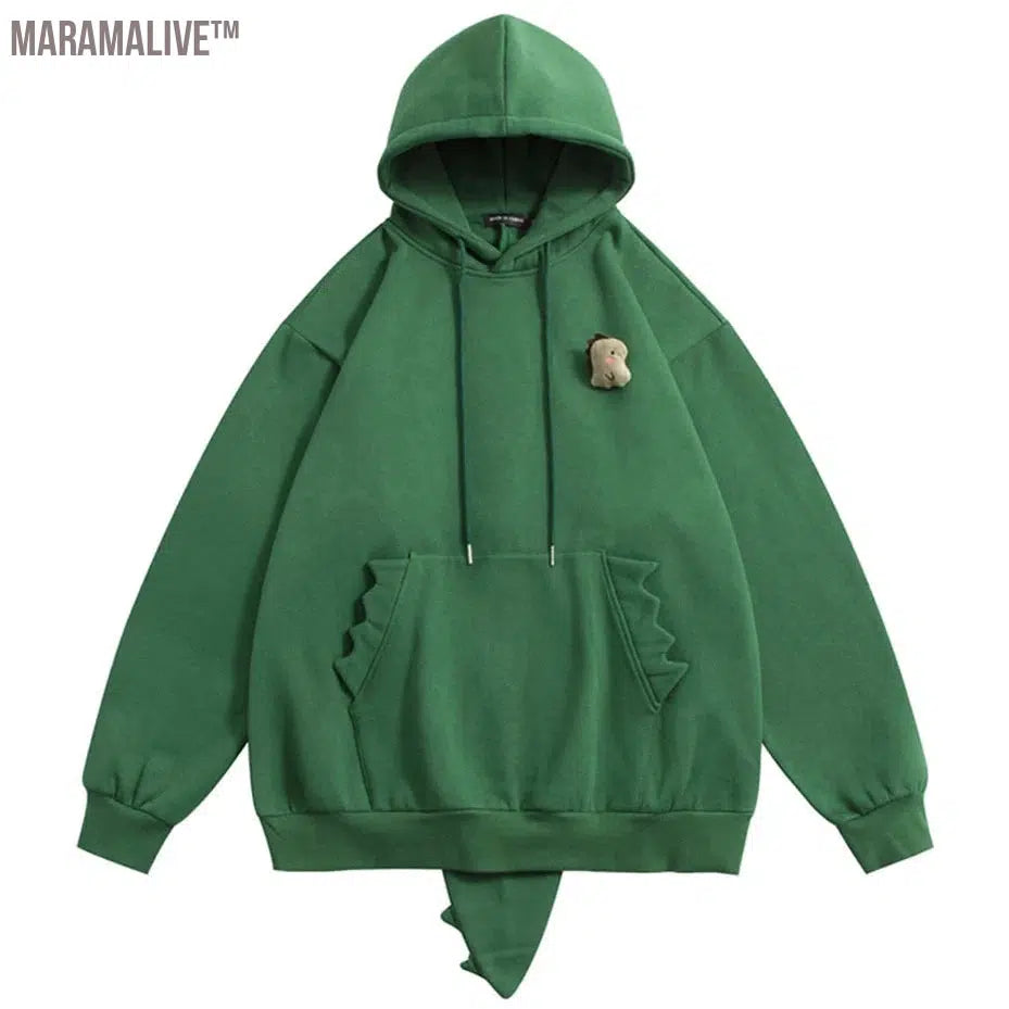 Dinosaur Hoodie Fin Tail Loose Y2K Pullover Sweatshirt Men Harajuku Oversized Hip Hop Streetwear Hoodie Fleece Tracksuit