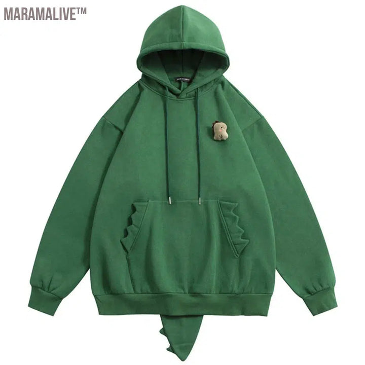 Dinosaur Hoodie Fin Tail Loose Y2K Pullover Sweatshirt Men Harajuku Oversized Hip Hop Streetwear Hoodie Fleece Tracksuit