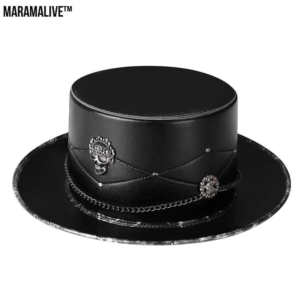 Doctor PU Leather Magic Skull Black Top Hat Female Photo Props