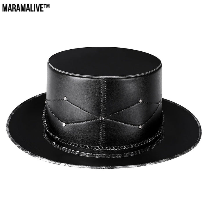 Doctor PU Leather Magic Skull Black Top Hat Female Photo Props