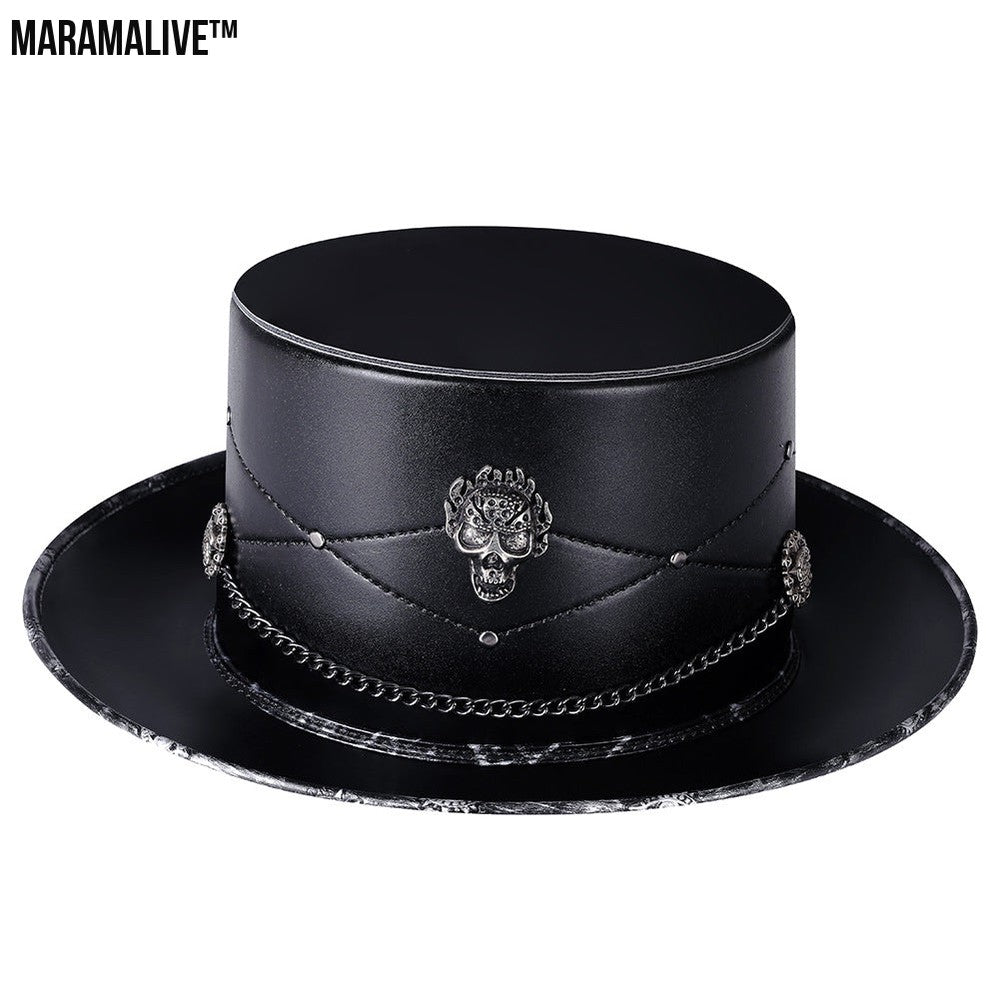 Doctor PU Leather Magic Skull Black Top Hat Female Photo Props