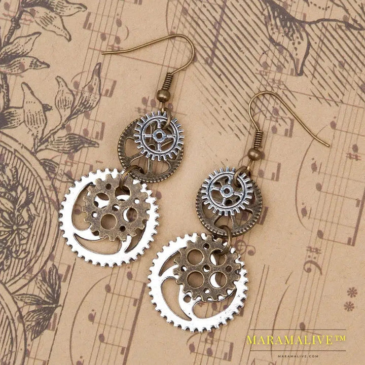 DoreenBeads New Fashion Steampunk Earrings Antique Bronze Gear Pendants 60mm(2 3/8") x 23mm( 7/8"), 1 Pair