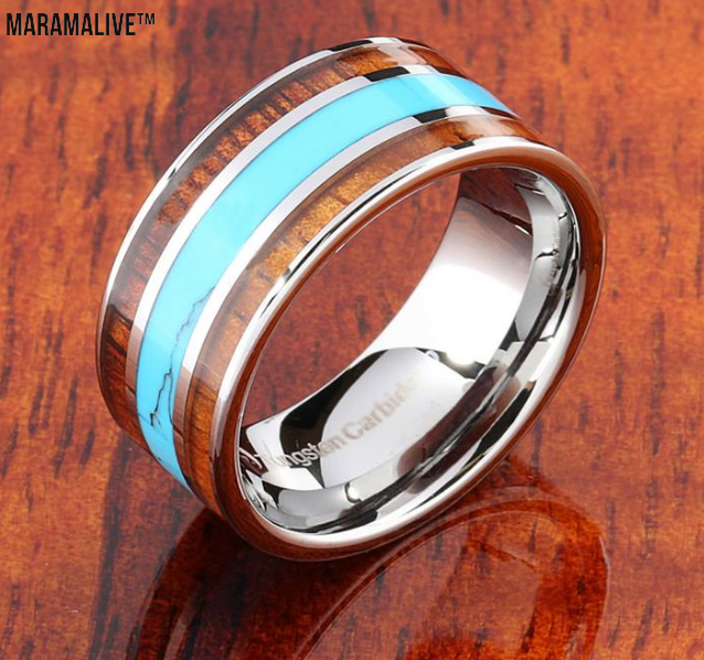 Double Koa Wood Ring | Hawaiian Wood and Turquoise