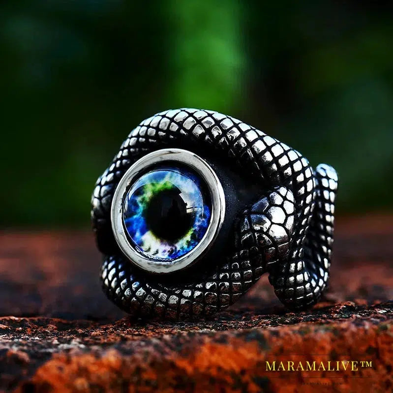 Double Snake King Entangled Animal Ring Green Stone Eye Men's Ring High Quality Jewelry