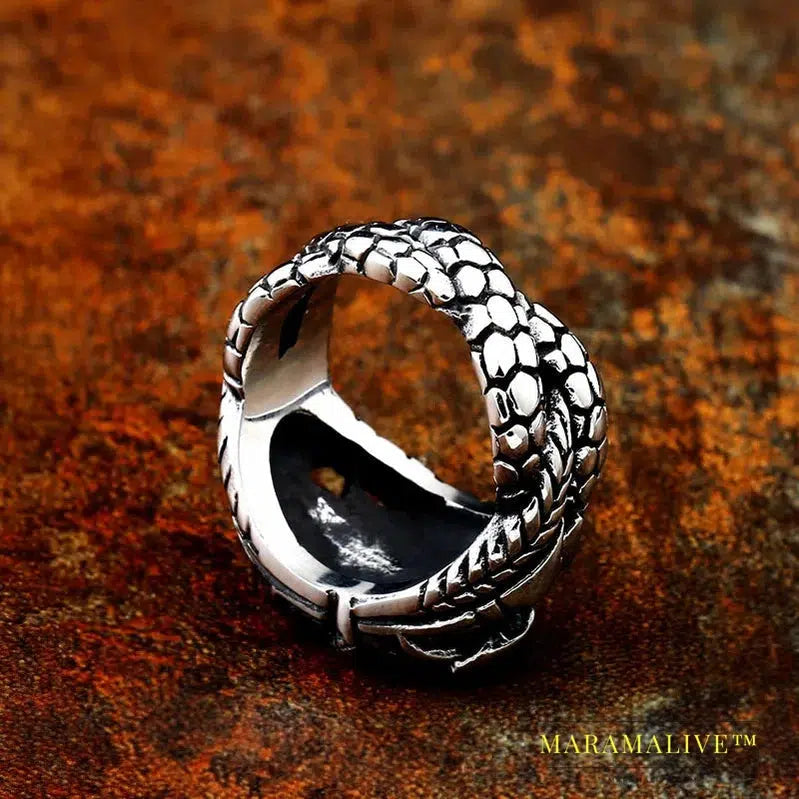 Double Snake King Entangled Animal Ring Green Stone Eye Men's Ring High Quality Jewelry