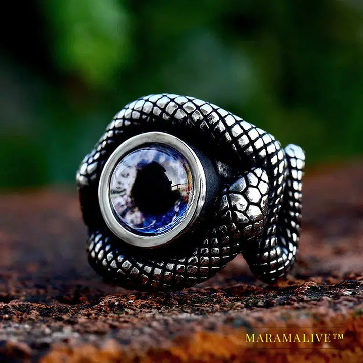 Double Snake King Entangled Animal Ring Green Stone Eye Men's Ring High Quality Jewelry