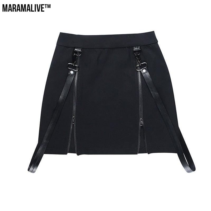 Double Zipper Bag Hip Gothic Design Women's Skinny Skirt