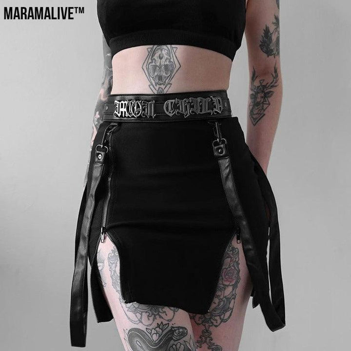 Double Zipper Bag Hip Gothic Design Women's Skinny Skirt