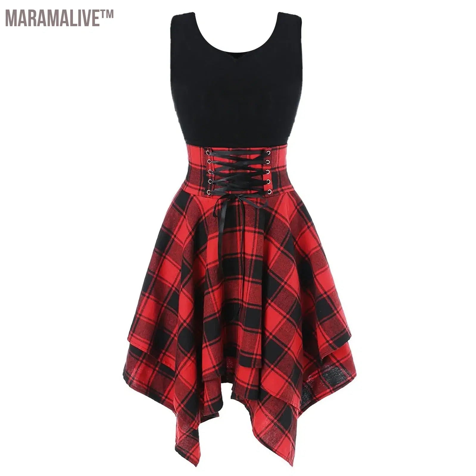 Dress For Woman Elegant Lace Up Party Dresses Women Summer Preppy Cross Up Plaid Mini Holiday Gothic Clothing Sundress Vestidos