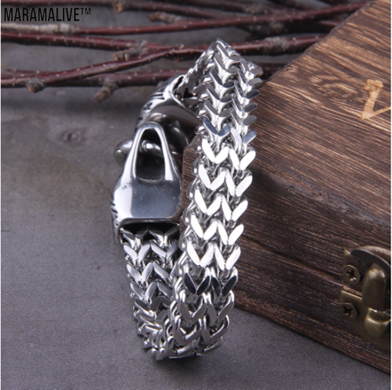 Dual Wolf Head Titanium Bracelet - Unique Viking Steel Chain