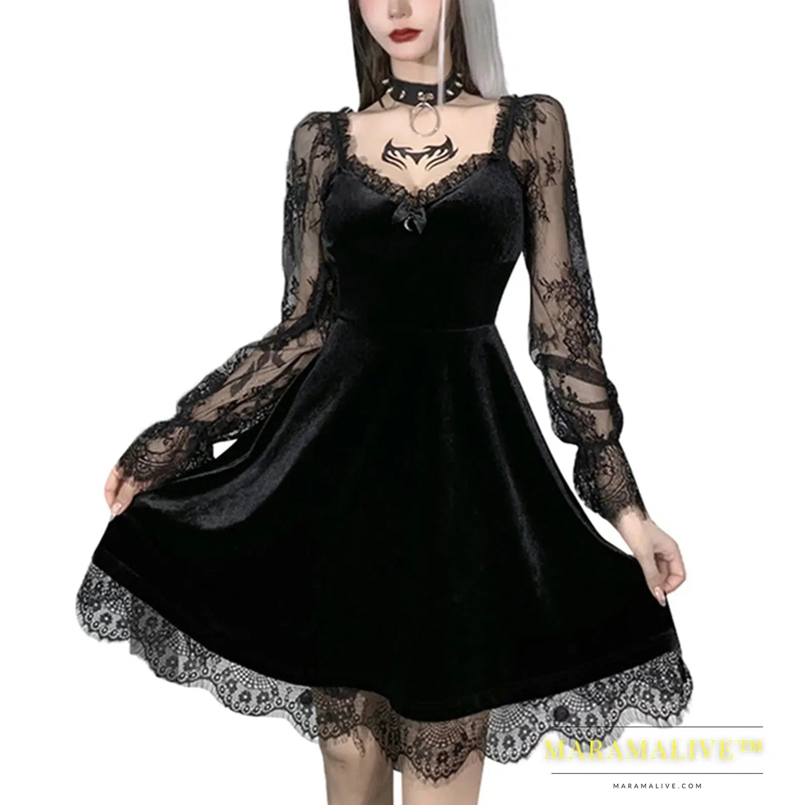 E-girl Grunge Gothic Black Mini Dress Lace Trim High Waist Bodycon Dress Y2K Women 90s Vintage Punk Lolita Clothes