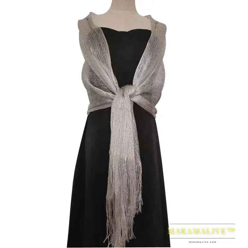 Elegant Evening Dresses Shawls Female Golden Silvery Wire Tassels Bridal Bridesmaid Party Wedding Temperament Accessories Scarf