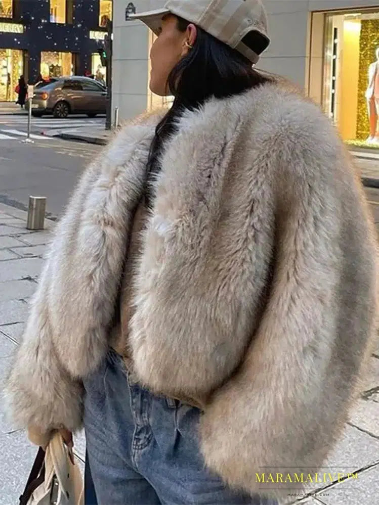 Elegant Faux Fur Coats For Women 2024 Elegant Long Sleeve Cardigan Fluffy Jacket Female Luxury High Street Lady Chic Outerwear