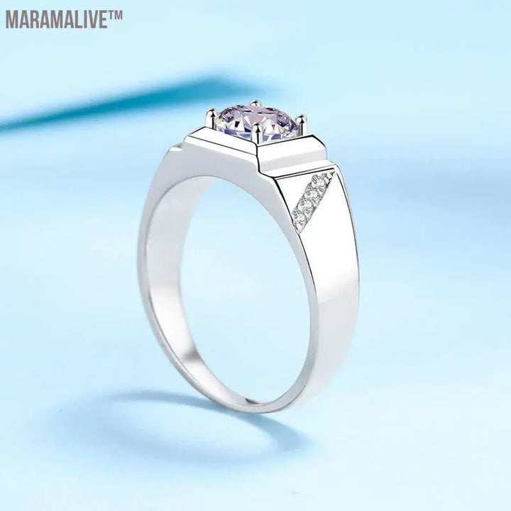 Elegant Sterling Silver Men's Moissanite Wedding Ring