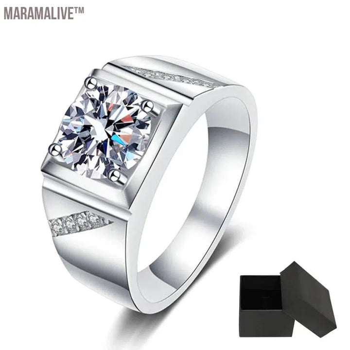 Elegant Sterling Silver Men's Moissanite Wedding Ring