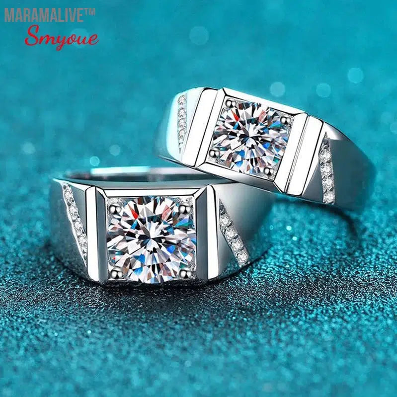 Elegant Sterling Silver Men's Moissanite Wedding Ring