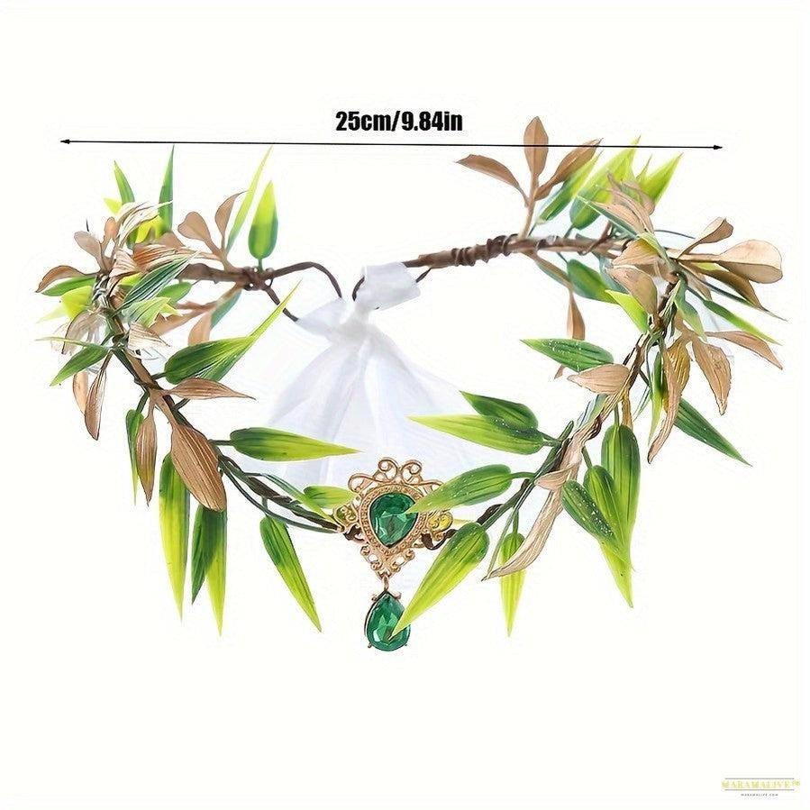 Enchanting 3pcs Pixie Costume Set - Elegant Fairy Queen Headband with Leaf Wreath & Elf Ears for Halloween Cosplay