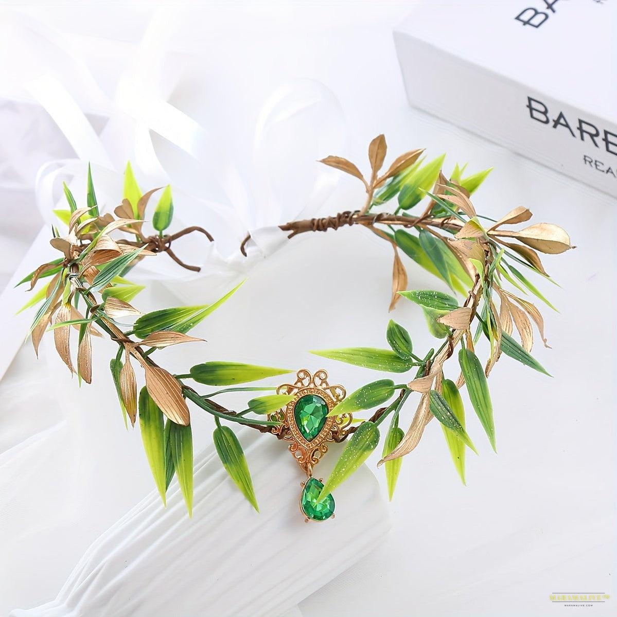 Enchanting 3pcs Pixie Costume Set - Elegant Fairy Queen Headband with Leaf Wreath & Elf Ears for Halloween Cosplay