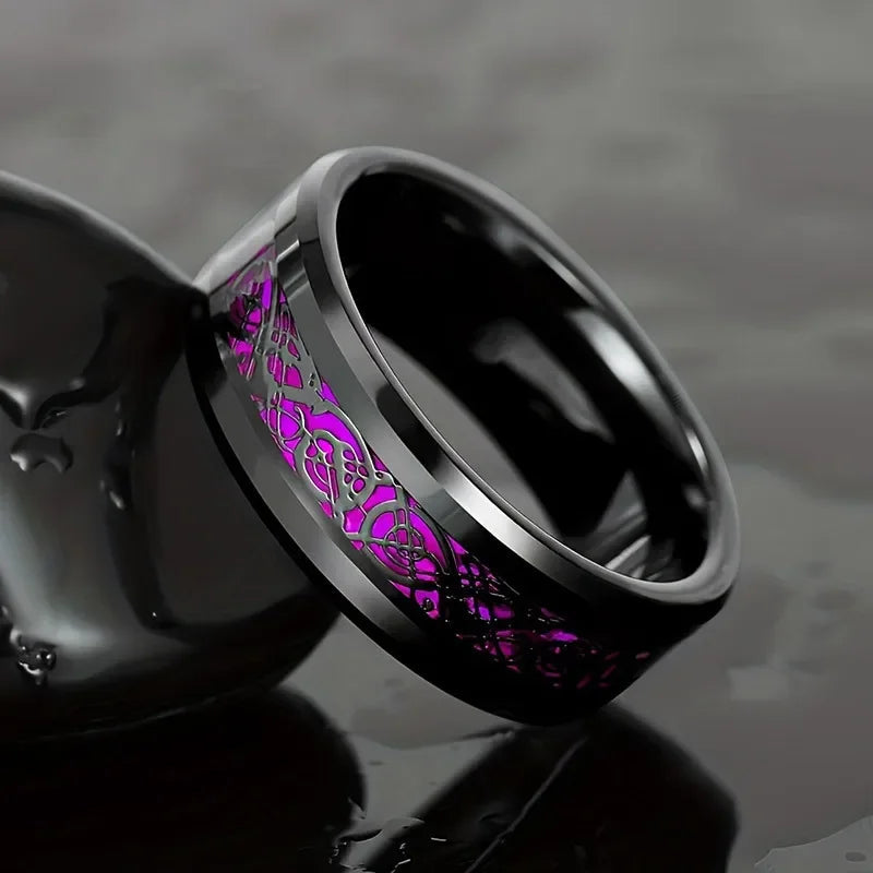 Enchanting Sweet Love Heart & Dragon Pattern Stainless Steel Couple Ring - Unisex Dark Jewelry