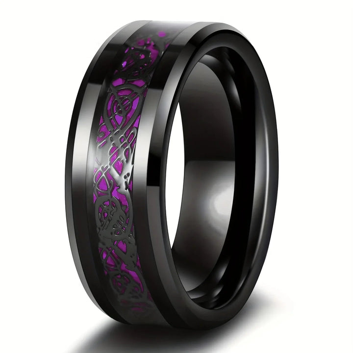 Enchanting Sweet Love Heart & Dragon Pattern Stainless Steel Couple Ring - Unisex Dark Jewelry