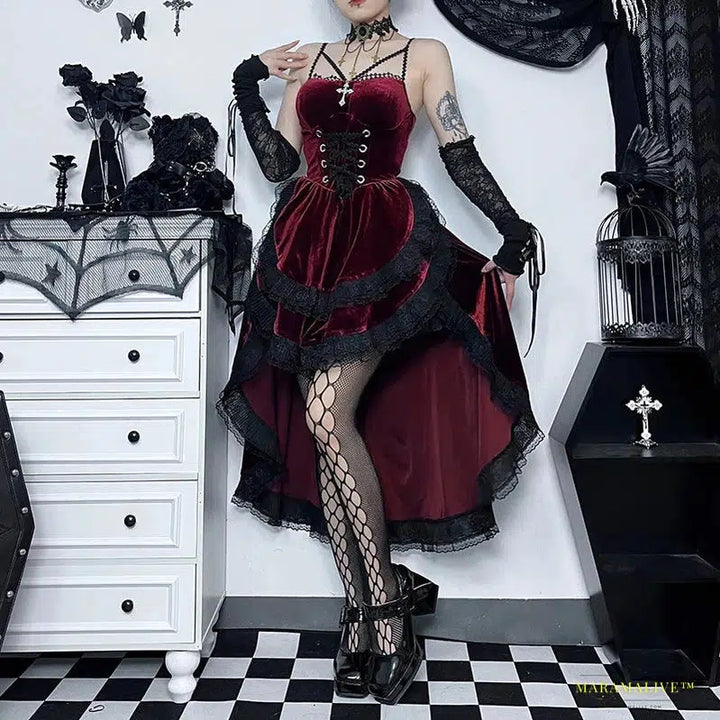 Enchanting Women's Gothic Style Dress - Dark Luxury Slim Tie Waist - Fall Collection