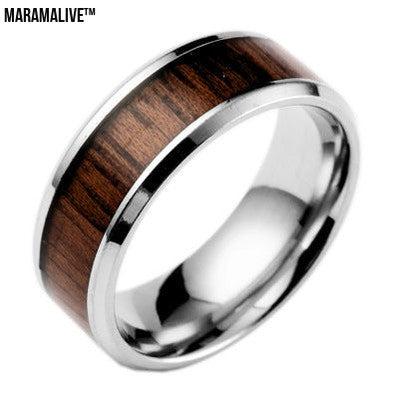 Encrusted teak titanium steel ring