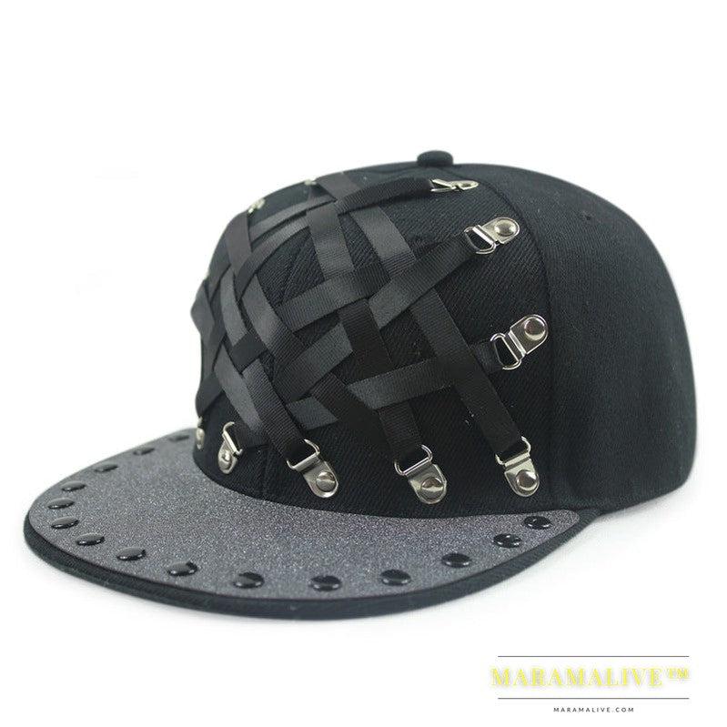 European And American Punk T-shaped Leather X Leather Hip Hop Flat-brimmed Cap Men And Women