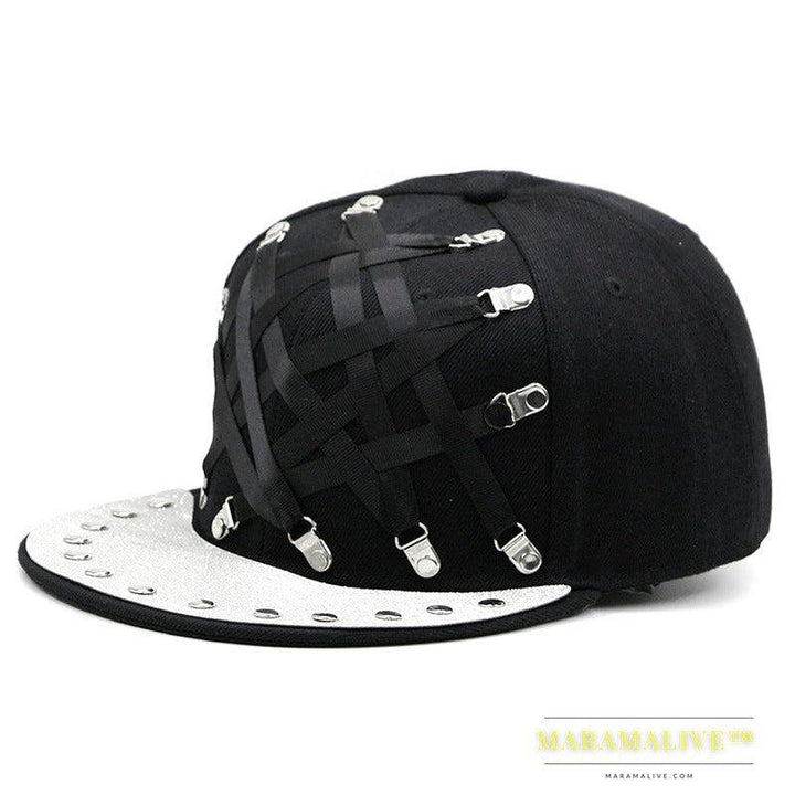 European And American Punk T-shaped Leather X Leather Hip Hop Flat-brimmed Cap Men And Women