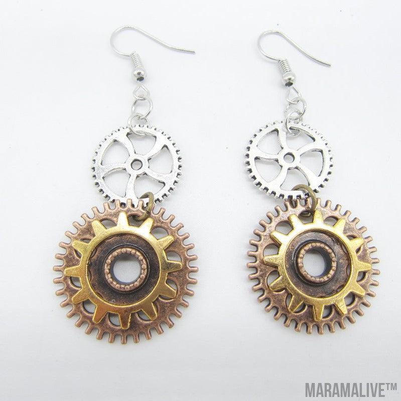 European And American Retro Gear Earrings Steampunk DIY Handmade