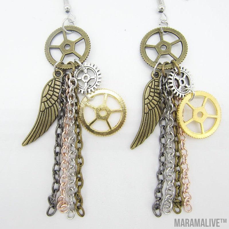 European And American Retro Gear Earrings Steampunk DIY Handmade