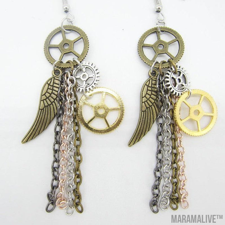 European And American Retro Gear Earrings Steampunk DIY Handmade