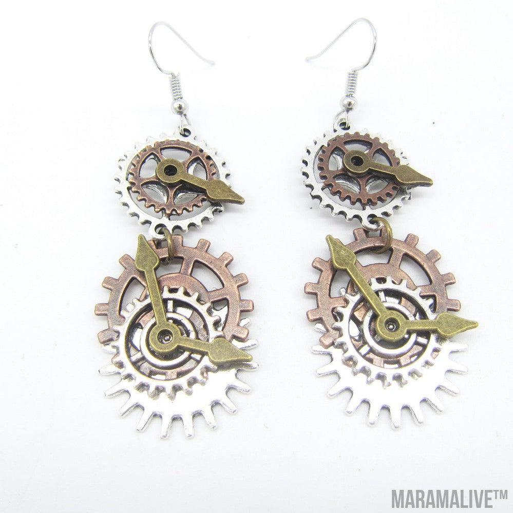 European And American Retro Gear Earrings Steampunk DIY Handmade