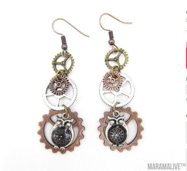 European And American Retro Gear Earrings Steampunk DIY Handmade